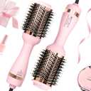 Blowout Hair Dryer Brush, Hair Blow Dryer and Styler with Ceramic Oval Barrel, Professional Salon Hot Air Brush Hair Straightener Brush for All Hair Types (Pink)