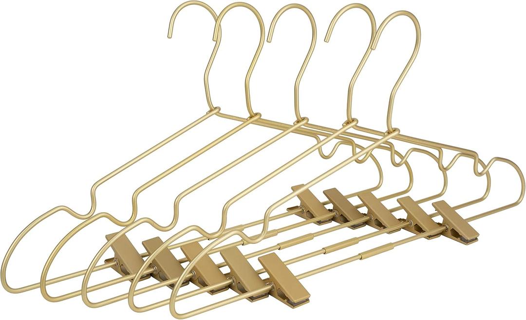 Premium 16.5 Matte Gold Metal Clothes Clips Hangers, Heavy Duty Skirt Slack Hangers, Metal Rack for Trousers Non Slip Clips, Clothes Hanger Display and Storage, 30 Pack