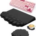 Cloud Wrist Rest Set for Keyboard and Mouse, Ergonomic Memory Foam Wrist Support & Adjustable Keyboard Stand with Two Typing Angles, Silky Lycra Surface, Non-Slip Base (Black)