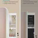 SONGMICS Jewelry Organizer, LED Jewelry Cabinet Wall/Door Mounted, Lockable Rounded Wide Mirror with Storage, Interior Mirror, 3.9 x 16.5 x 42.5 Inches, White Surface with Greige Lining