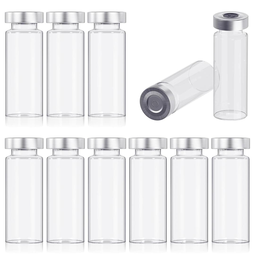 10ml Glass Vials for Injection, with Self Healing Injection Port, Transparent Sealed, Empty Vials for Injection (50, 10ml)