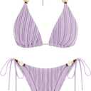 ZAFUL Women's Bikini Sets Beads Triangle Swimsuits 2 Piece Bathing Suits | String High Cut Cheeky Swim Suit with Low Rise Bikini Bottoms for Beach Swimwear (Purple, Large)