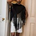 Men's Long Tassel Shrug Shoulder Pads Tank Top Clubwear Disco Rave Outfits Patchwork Sequins Fringe Outwears, Medium