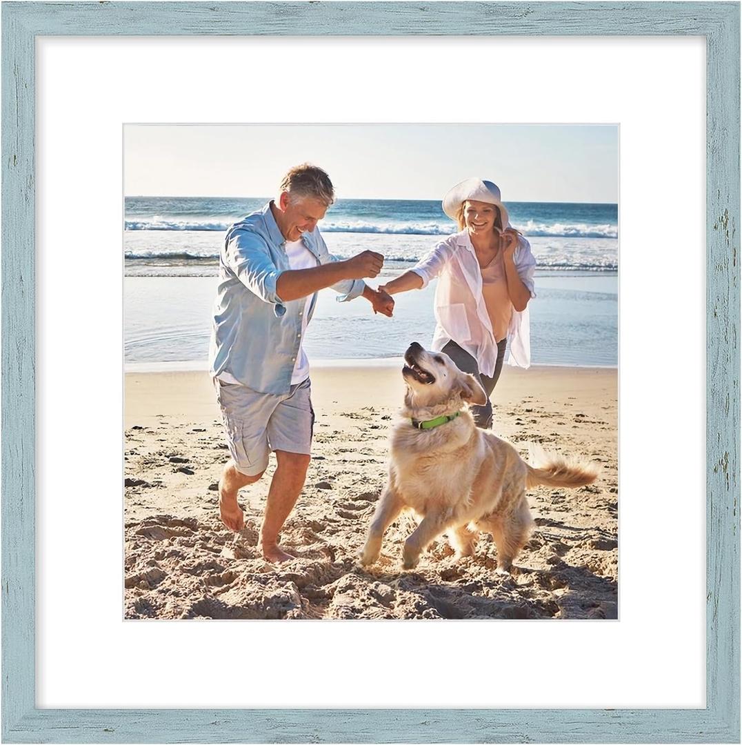 decorUhome 16x16 Picture Frame Fits 12x12 Photos with Mat, Rustic Blue