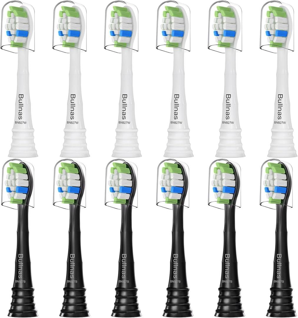 Replacement Toothbrush Heads Compatible with Philips Sonicare, Brush Head for Phillips Sonicare C-1 C-2 4100 5100 5300 6100 Electric Toothbrushes, White/Black, 12 Count
