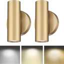 Wall Sconces Set of Two, 2-Light Brass Wall Sconce, Indoor Up and Down Wall Lamp, Wall Light for Bedroom Bathroom Stair Hallway, WL4830-2W-BB-2pk (Brass Gold with Cover)