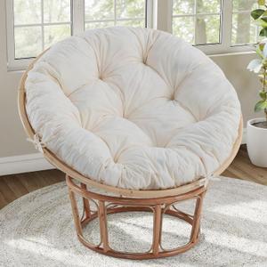 Idee-home Papasan Chair Cushion, Circle Papasan Chair Cushion(Cushion Only) with Thick Corduroy Cover, 48 x 48 Inch Cushion for Egg Chair, Beige
