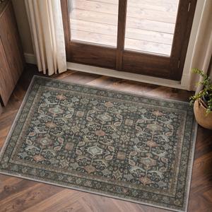 9X12 Washable Area Rug for Living Room, Vintage Boho Non-Slip, Black