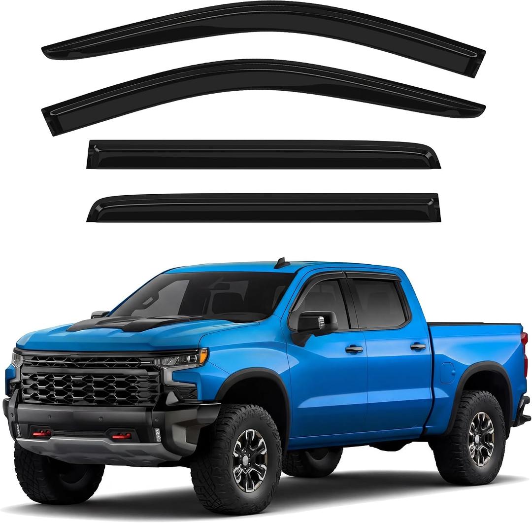 4PCS Window Rain Guards Fit for Chevy Silverado GMC Sierra 1500 20192026 2500/3500HD Crew Cab 20202026 Outside Tape-On Mount Vent Deflectors Visors Accessories(for Silverado/Sierra1500CrewCab)
