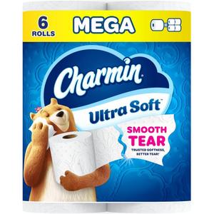 2 x Charmin Ultra Soft Toilet Paper, 6 Mega Rolls = 24 Regular Rolls