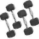 4 Pack CAP 50 lb Rubber Hex Dumbbell Weight Set, Includes 2 x 10lb, 2 x 15lb Dumbbells