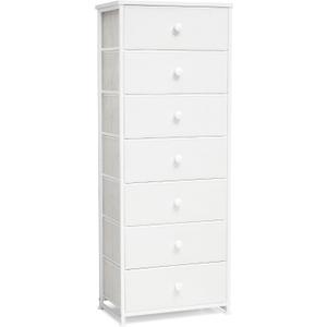Crestlive Products Tall Dresser, 7-Drawer Fabric Storage Tower, Chests of Drawers - Vertical Organizer Unit for Bedroom, Hallway, Entryway, Nursery, Closets - Steel Frame, Wood Top & Handles (White)