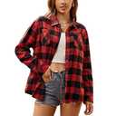 Esabel.C Flannel Shirts for Women Long Sleeve Button Down Plaid Fall Shirt Casual Work Tops,Red/Black,M