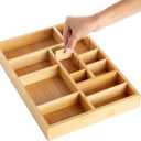 Juvale Bamboo Drawer Organizer Tray with 8 Adjustable Dividers for Kitchen Utensils, Cutlery (14 x 10 x 2 In)