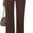 GRAPENT Straight Leg Jeans for Women High Waisted Stretchy Frayed Raw Hem Loose Denim Pants Casual Baggy Jean Trousers (Large, Pecan Brown)