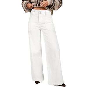 Astylish Women's High Waisted Wide Leg Jeans Stretch Denim Pants Double Button Trousers with Patch Pockets,Size 12