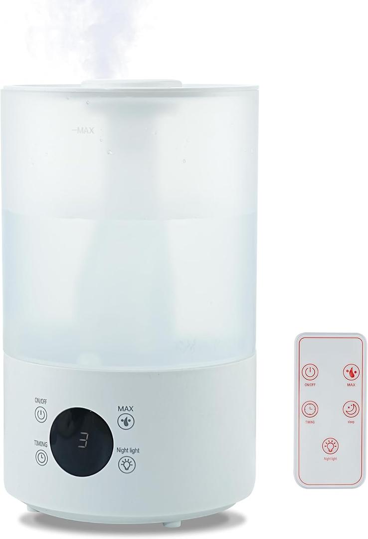 Top Fill Humidifiers for Bedroom, 4.0L Tank Cool Mist Humidifiers for Large Room, 40H Runtime, Plants with 9H Timer, Auto Shut-Off,Quiet Ultrasonic Humidifier with 360 Nozzle for Baby Nursery
