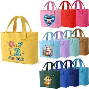 KIDJFGG 12 Pack Small Canvas Tote Bags, Mini Tote Bags Bulk for Women, DIY Blank Reusable Cute Sublimation Tote Bag with Handles & D Ring for Lunch, Grocery, Party Favors, Wedding Gifts & Craft