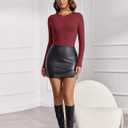 Avidlove Women's Crew Neck Long Sleeve Bodysuits Basic Slim Tops Double Lined Thong Bodysuit (Medium, Burgundy)