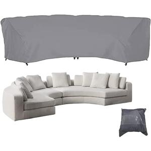 Curved Sofa Cover Outdoor Couch Sectional Protector Waterproof Half Moon Sofa Set Cover with Windproof Elastic Cord for Garden Lawn Indoor Grey (190.1x38.9x36.2in/483x99x92cm)