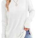 XIEERDUO Womens Tunic Tops to Wear with Leggings Long Sleeve Thumb Hole Shirts Crew Neck Curved Hem (Small)