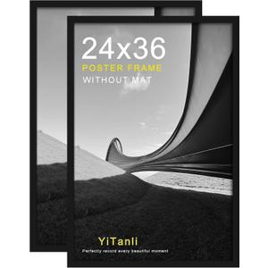 24x36 Poster Frame, Black Poster Frames 24 x 36 inches for Posters and Art Prints, Horizontal or Vertical Wall Mounting, 2 Pack.
