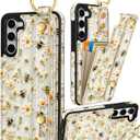 Petitian for Samsung Galaxy S23 Plus Case with Wallet - Women Girls Cute Girly Aesthetic Unique Design Leather Credit Card Holder Cardholder Stand Wristband for S23 Plus, Flower