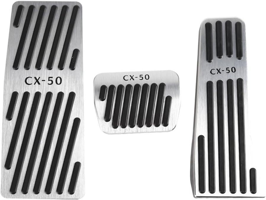 LEXLEY 3PCS Anti-Slip Aluminum Brake Gas Dead Pedal Pads,Auto No Drilling Accelerator Pedal Covers Only for Mazda 2023 2024 2025 2026 CX-50-SLIVER