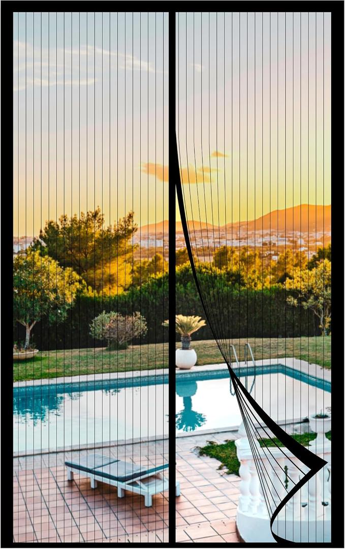 METAONLY Magnetic Screen Door Mesh Fits 30" x 80" Door - Curtain Size 32" x 82", Works for Patio, Sliding Door, Keeps Bug Mosquito Out, Fresh Air Flow, Black
