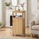 Bathroom Cabinet, Freestanding Bathroom Storage Cabinet with Door and Shelves, Small Floor Storage Cabinet, Narrow Bathroom Table, Fluted Door, Gold Handle, for Bathroom, Living Room, Natural, 13.8"L x 11.8"W x 32.5"H