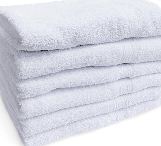 S&T Bath Towels for Home, Automotive, and Garage, 24 Inch x 48 Inch, White, 6 Pack
