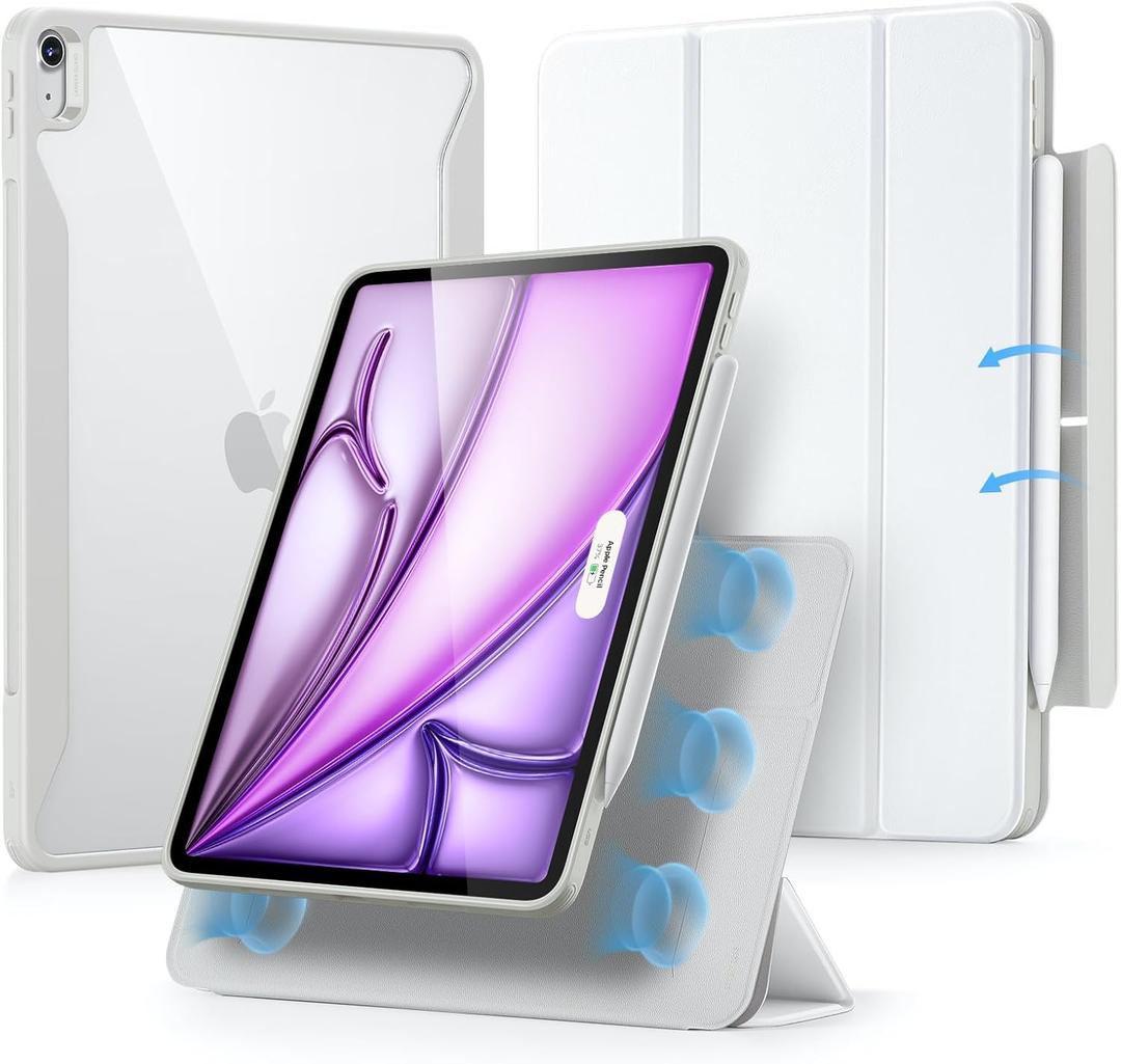 ESR for iPad Air 13 Inch Case M4/M3/M2 (2026/2025/2024) with Pencil Holder, Removable Magnetic Cover, Vertical Stand, Fully Supports Pencil Pro and Pencil(USB-C), Rebound 360 Series, White