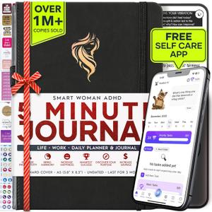 ADHD Planner for Adults - 5 Minute Gratitude & Manifestation Journal | 90-Day Undated Daily Planner for Positivity, Affirmations & Self Care | Guided Mindfulness, Reflection | Vision Board + Stickers (Black)
