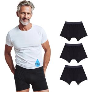 3 x Men's Incontinence Underwear, 150ml Leak Proof Washable Reusable Cotton Boxer Brief, Heavy Flow Bladder Leak 3 Pack (Small)