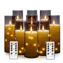 kakoya Flameless LED Candles with Timer 9 Pc Flickering Flameless Candles for Romantic Ambiance and Home Decoration Stable Acrylic Shell, with Embedded Star String, Battery Operated Candle, Grey）