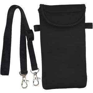 Universal Neoprene Phone Pouch Cell Case Sleeve with Neck Strap Lanyard Holder for Cellphone, Around Neck Carrying Case for Seniors with the Belt Clip Loop and Secure Fit Black
