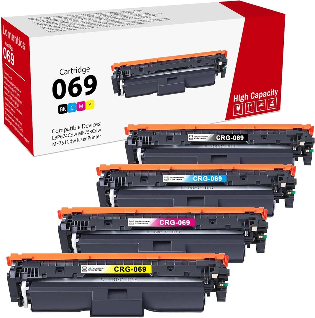 069 069H Toner Cartridge 4 Pack (Black, Cyan,Magenta, Yellow) MF753Cdw 069 Toner Cartridge Set Replacement for Canon mf753cdw Toner for imageCLASS MF751Cdw MF753Cdw LBP674Cdw Printer