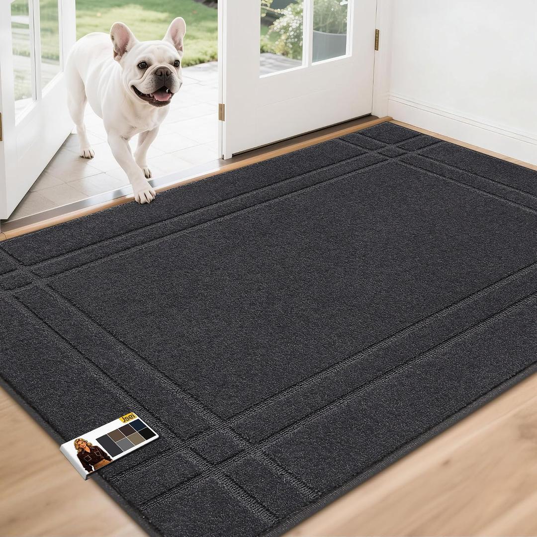 JSEI Door Mat for Entrance 36"x60", Dirt Trapper Doormat, Dark Grey | Entryway Rugs Washable, Dog Door Mat Stain Resistant and Absorbent Welcome Floor Mat for Front Back Door, Wet Shoes & Paws