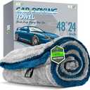 KKV Full-Sized SUV Drying Towel, 48x24 Dual Sided Microfiber Car Cleaning Towel with Twisting Yarn Technique, 1400GSM Super Absorbent, Scratch-Free, Machine Washable (LightGrey-MarineBlue)