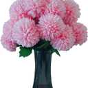 Artificial Kiku Flowers, Artificial Chrysanthemum Ball, 18 Heads Pink Silk Mums Stems, 15.5 Inch, Indoor Floral Arrangement for Home Decor, Living Room, Vase Centerpiece (Pink)
