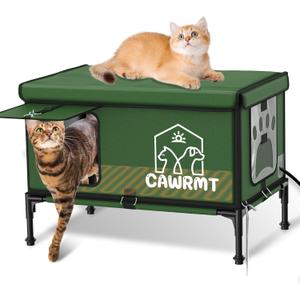 Elevated Heated Cat House for Outdoor Cats in Winter, Waterproof, Fully Insulated, Outside Feral Cat Shelter Weatherproof for Stray Barn Cat (Green, Medium)