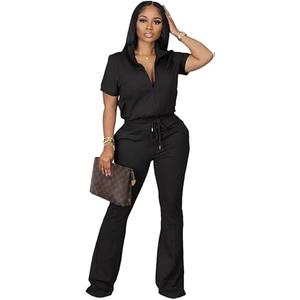 OCEANLUX Women's Lounge Tracksuit Set Two Piece Full Zip Up Short Sleeve Jacket & Drawstring pants Outfits Size S