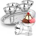 4 Pcs 8 oz Stainless Steel Ice Cream Cups with Oval Silver Coupe Glasses Silver Trays Ice Cream Bowl Serving Dessert Cups for Pudding Fruit Salad Yogurt Candy Summer Party
