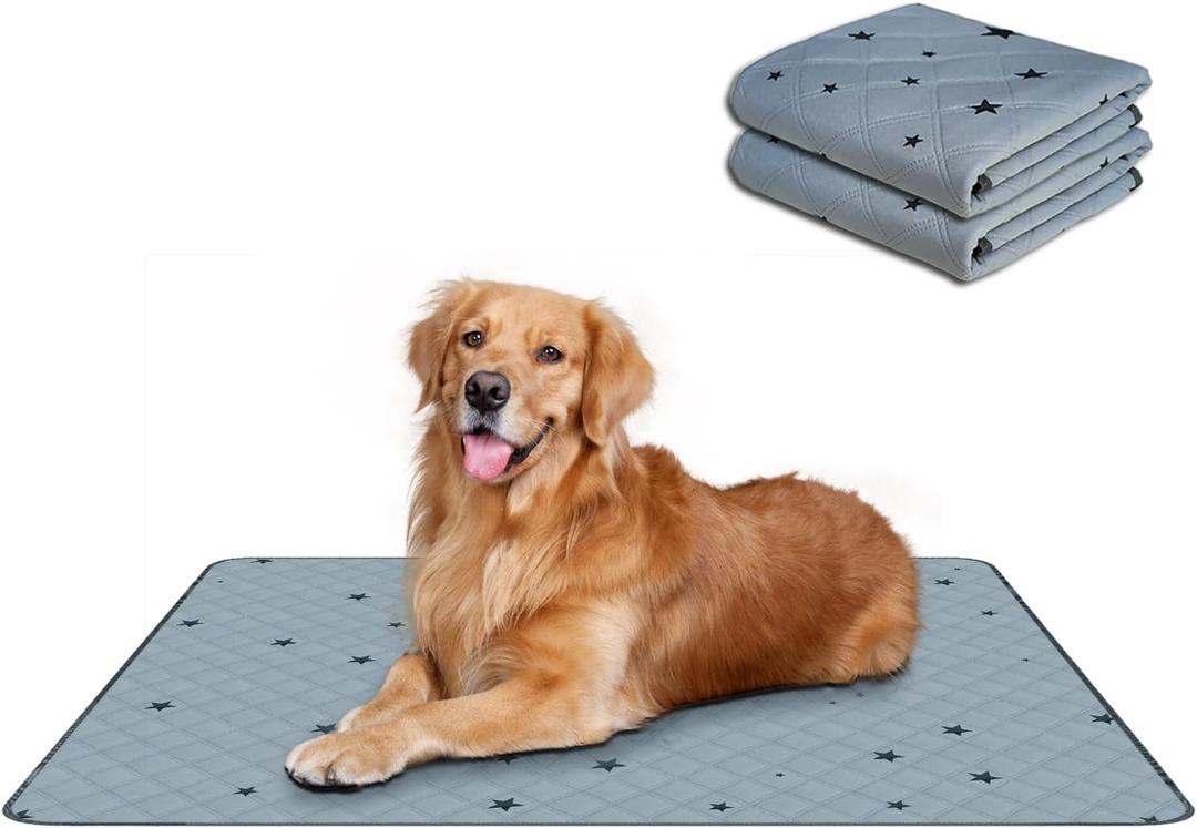 RIOUSSI Washable Pee Pads for Dogs, Reusable, Absorbent, Leakproof, Non Slip Pet Puppy Pads for Potty Training. Gray Stars, 36x72 Inch(2pack)