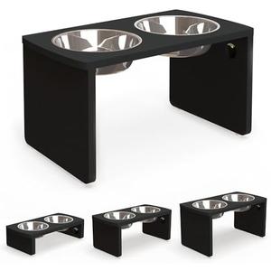 Elevated Dog Bowls, Bamboo Raised Dog Bowl for Large Dogs, with 2 Stainless Steel Bowls (13'' Tall-68oz Bowl, Black)