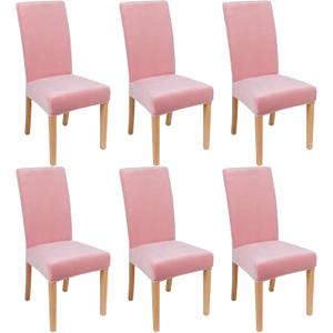 Smiry Velvet Stretch Chair Covers for Dining Room Set of 6, Soft Fit Removable Washable Kitchen Parsons Chair Slipcover Protector, Pink