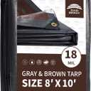 RAINDEWAY 8x10 Feet Super Heavy Duty Tarp 18 Mil, UV Resistant, Weatherproof, Multipurpose Waterproof Poly Tarp with Grommets and Reinforced Edges, Brown/Gray Tarps