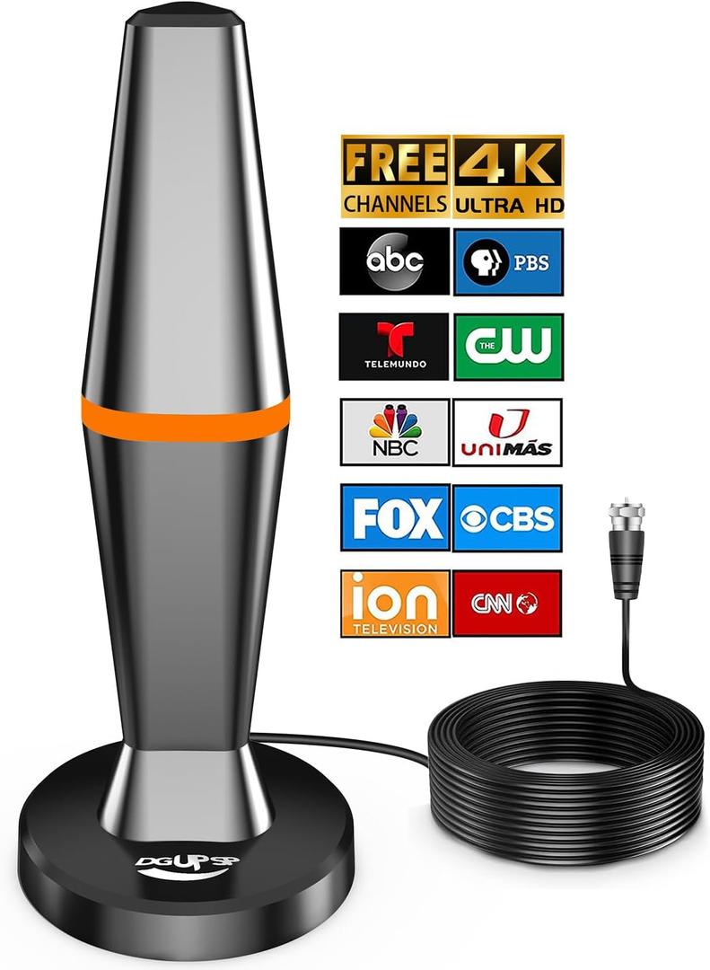 Digital TV Antenna for Smart Tv Indoor TV Antenna for Tv Without Cable with Strong Magnetic Base, 360 Reception HD Antenna for TV Indoor 4k -10FT Long Cables (Orange-V15603)