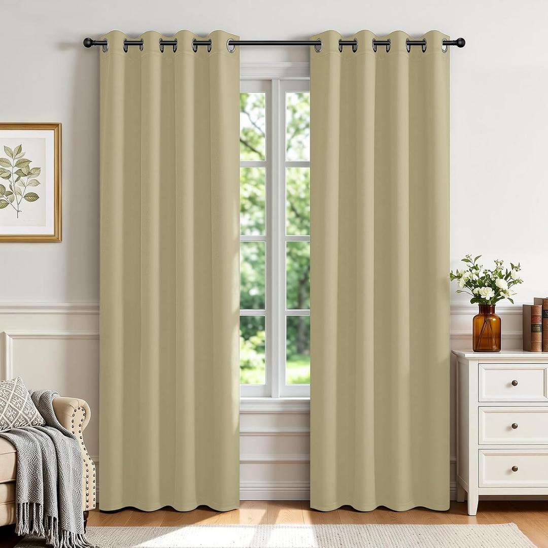 Joydeco Blackout Curtains for Bedroom 84 inch Long 2 Panels, Thermal Insulated Room Darkening Curtains with Grommets, Soft Window Drapes for Living Room (W52 x L84 Inch, Beige)