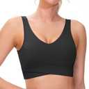 THE GYM PEOPLE Women's Padded Sports Bra V-Neck Wireless Stretchy Workout Crop Tops with Cross Hem Soft Yoga Bras, S